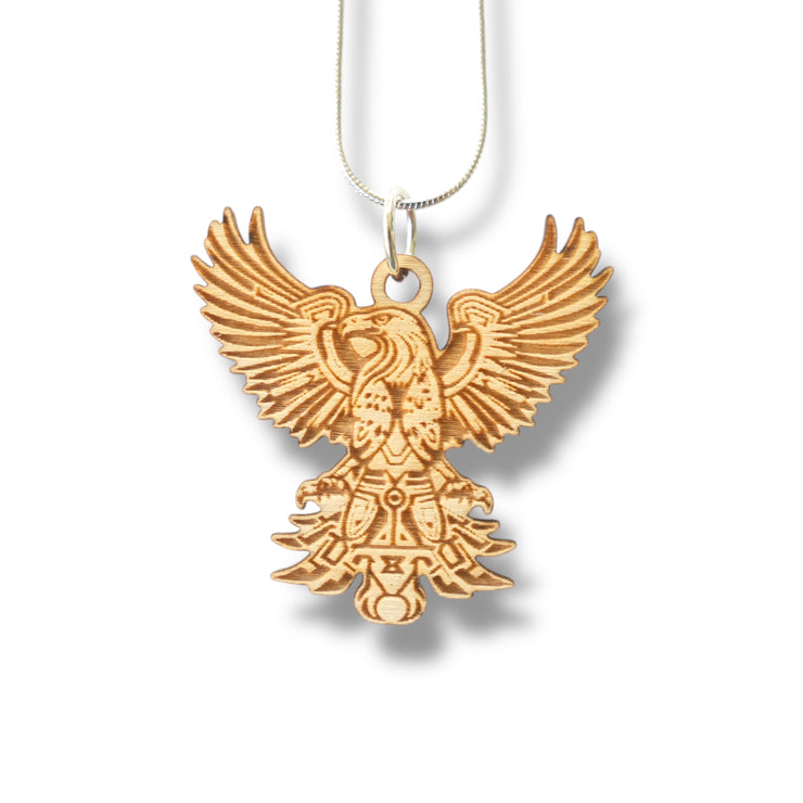 Necklace - Aztec Eagle - Snake and Cable Link chains - Birch wood