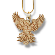Necklace - Aztec Eagle - Snake and Cable Link chains - Birch wood