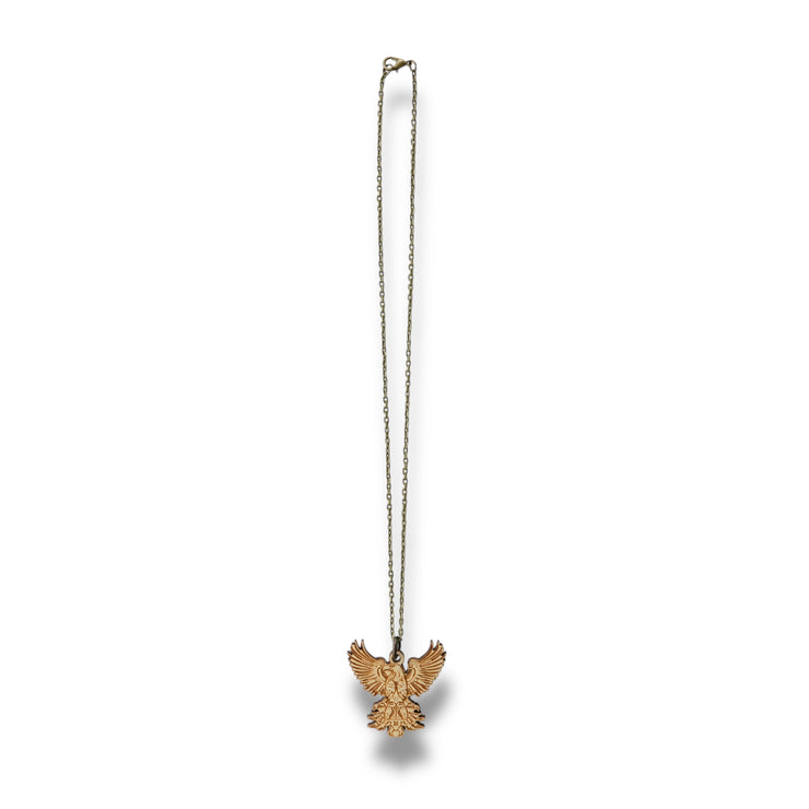Necklace - Aztec Eagle - Snake and Cable Link chains - Birch wood