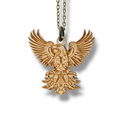 Necklace - Aztec Eagle - Snake and Cable Link chains - Birch wood