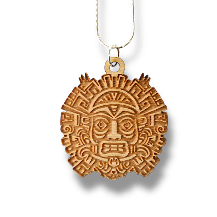 Necklace - Aztec Tribal - Snake and Cable Link chains - Birch wood
