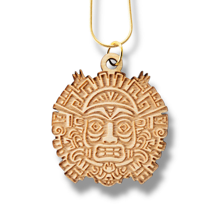 Necklace - Aztec Tribal - Snake and Cable Link chains - Birch wood