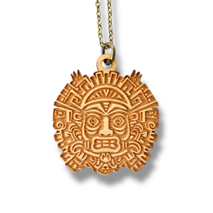 Necklace - Aztec Tribal - Snake and Cable Link chains - Birch wood
