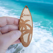 Ornament - Kauai Palm Tree Surfboard - Raw Wood Maple
