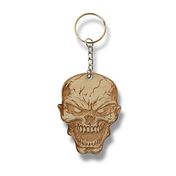 Keychain - Angry Skull - Birch wood