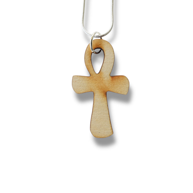 Necklace - Ankh - Key of Life Snake and Cable Link chains - Birch Wood