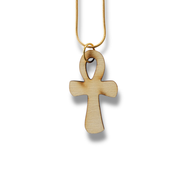 Necklace - Ankh - Key of Life Snake and Cable Link chains - Birch Wood