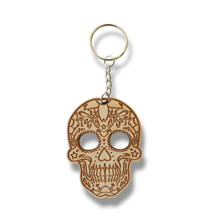 Keychain - Sugar Skull - Birch wood