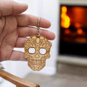 Keychain - Sugar Skull - Birch wood