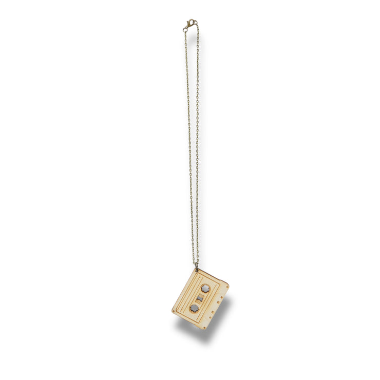 Necklace - Cassette Tape - Key of Life Snake and Cable Link chains - Birch Wood