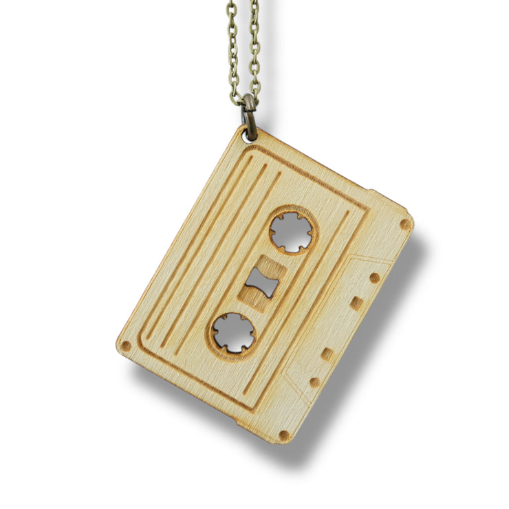 Necklace - Cassette Tape - Key of Life Snake and Cable Link chains - Birch Wood
