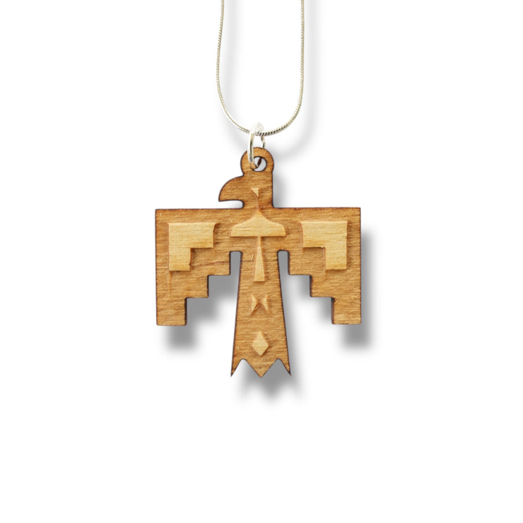 Necklace - Thunderbird Native American - Snake and Cable Link chains - Birch wood