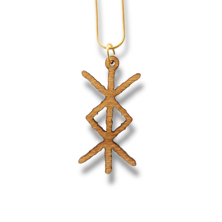 Necklace - Viking Protection Rune - Snake and Cable Link chains - Birch wood