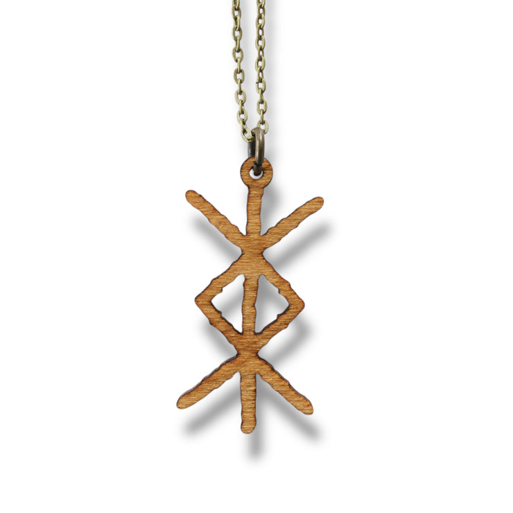 Necklace - Viking Protection Rune - Snake and Cable Link chains - Birch wood