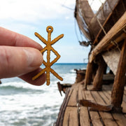 Necklace - Viking Protection Rune - Snake and Cable Link chains - Birch wood