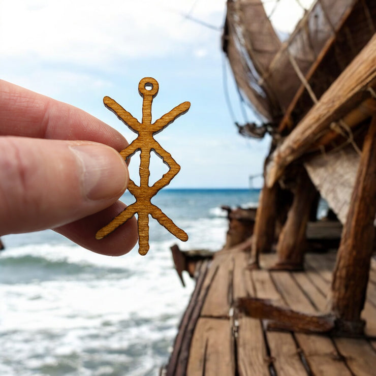 Necklace - Viking Protection Rune - Snake and Cable Link chains - Birch wood