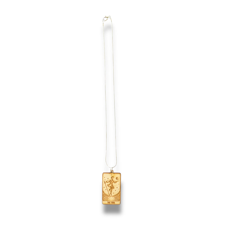 Necklace - The Fool Card - Snake and Cable Link chains - Birch wood