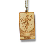 Necklace - The Fool Card - Snake and Cable Link chains - Birch wood