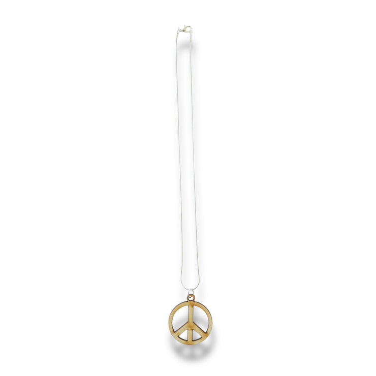 Necklace - Peace Symbol - Snake and Cable Link chains - Birch wood