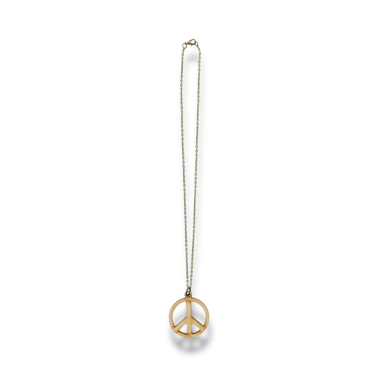 Necklace - Peace Symbol - Snake and Cable Link chains - Birch wood