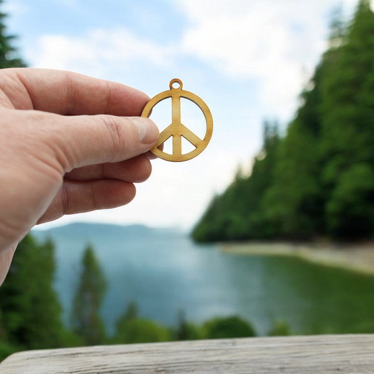 Necklace - Peace Symbol - Snake and Cable Link chains - Birch wood