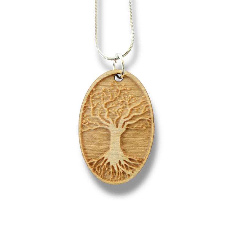 Necklace - Celtic Tree of LIfe - Key of Life Snake and Cable Link chains - Birch Wood