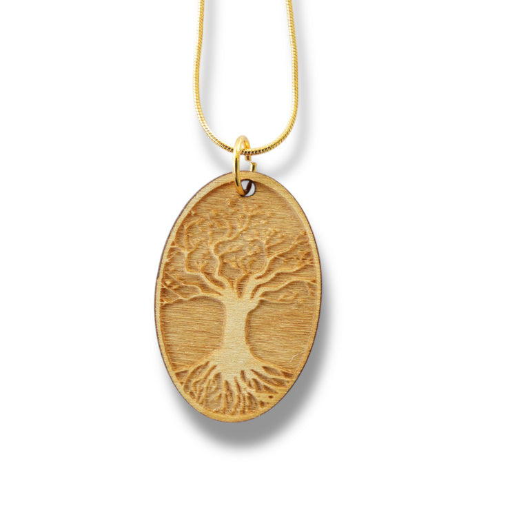 Necklace - Celtic Tree of LIfe - Key of Life Snake and Cable Link chains - Birch Wood