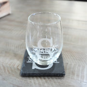 15oz PERSONALIZED Set - Stemless Wine Glass + Coaster - Split letter monogram