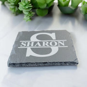 15oz PERSONALIZED Set - Stemless Wine Glass + Coaster - Split letter monogram