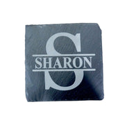 15oz PERSONALIZED Set - Stemless Wine Glass + Coaster - Split letter monogram