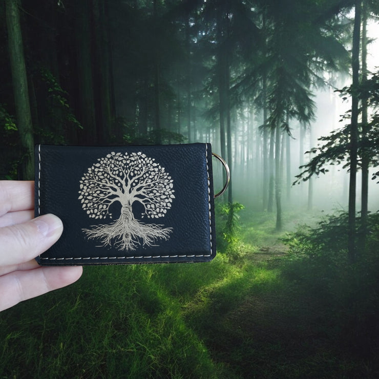 Keychain ID Holder Wallet - Celtic Tree of Life Leather