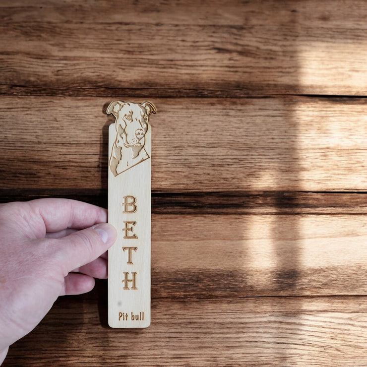 Bookmark - PERSONALIZED Pit bull Dog - Birch wood