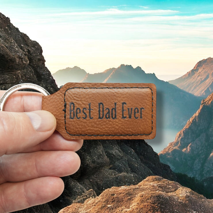 Keychain - Rectangle - Best Dad Ever - Leather
