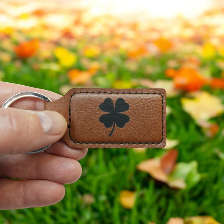 Keychain - Rectangle - 4 Leaf Clover - Leather - Irish