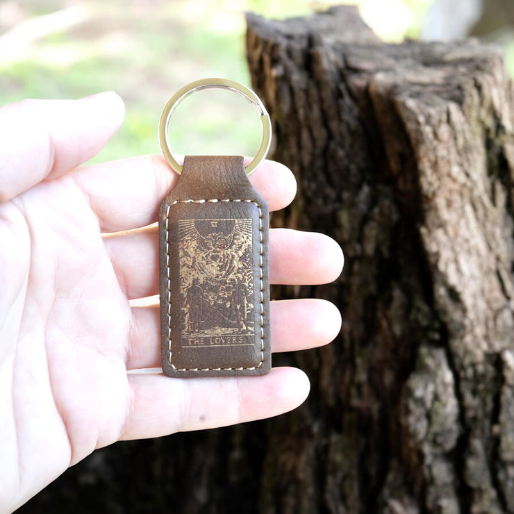 Keychain - Rectangle - The Lovers Tarot Card - Leather