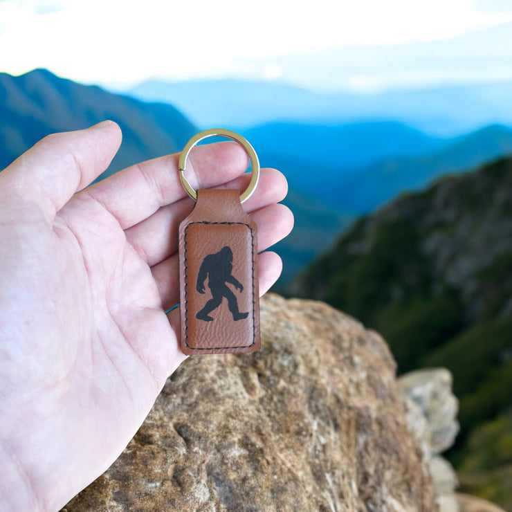 Keychain - Rectangle - Bigfoot Sasquatch - Leather