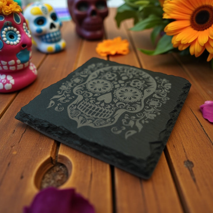 Coaster - Slate - Sugar Skull - SET OF 2 - Day of the Dead
