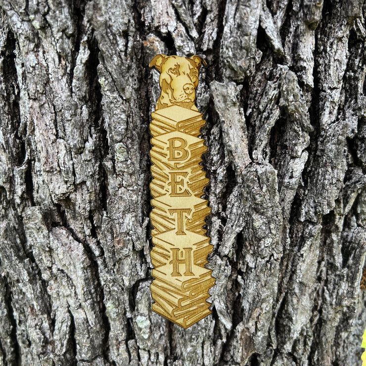 Bookmark - PERSONALIZED Pitbull Dog - Birch wood
