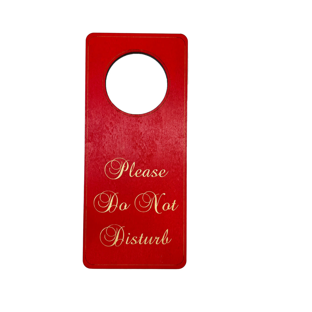 HipFlaskPlus red Please Do Not Disturb wood door hanger