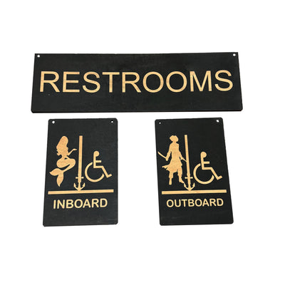 Restrooms Inboard and Outboard signs BLACK