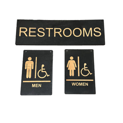 Restrooms Men and Women signs BLACK