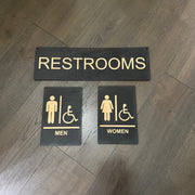 Restrooms Men and Women signs BLACK