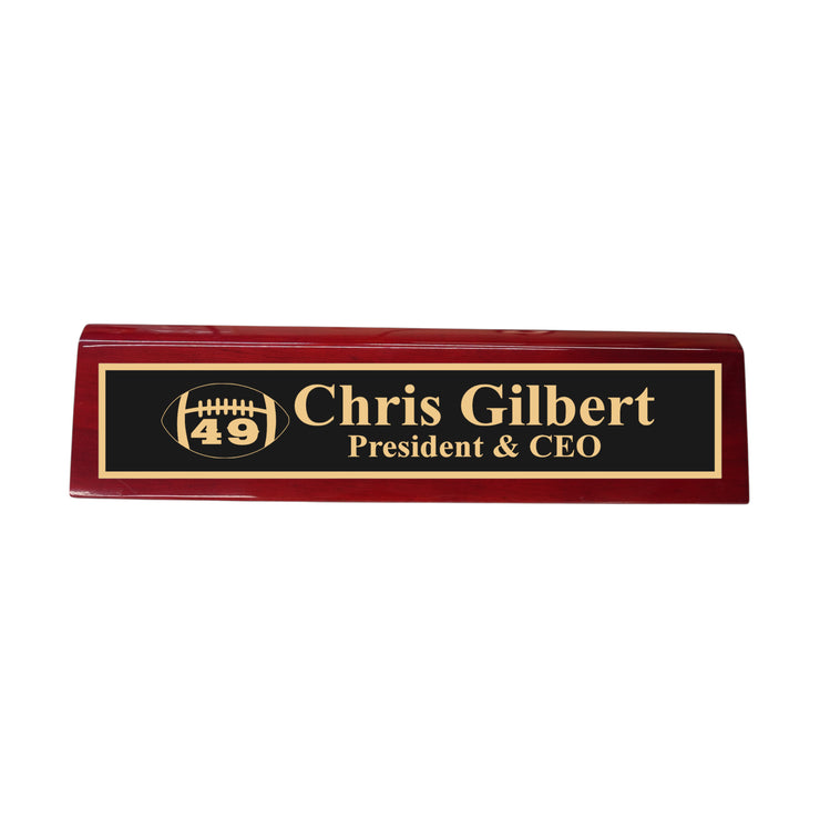 Desk Wedge Name Plate - PERSONALIZED - Football - WITH YOUR NUMBER - 11 Inches