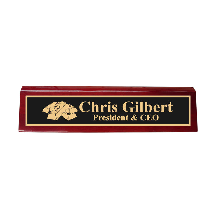 Desk Wedge Name Plate - PERSONALIZED - Gold Bars - 11 Inches