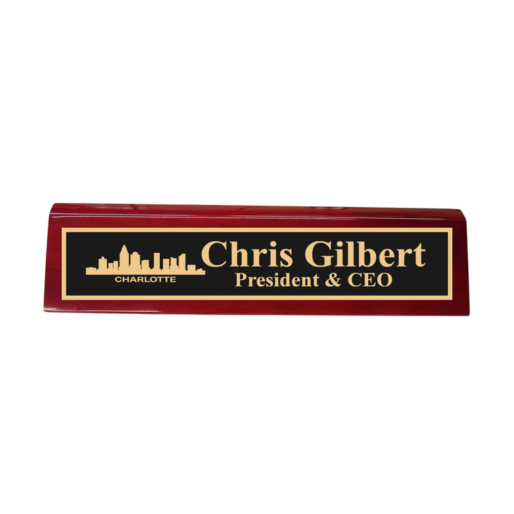 Desk Wedge Name Plate - PERSONALIZED - Charlotte NC Skyline - 11 Inches