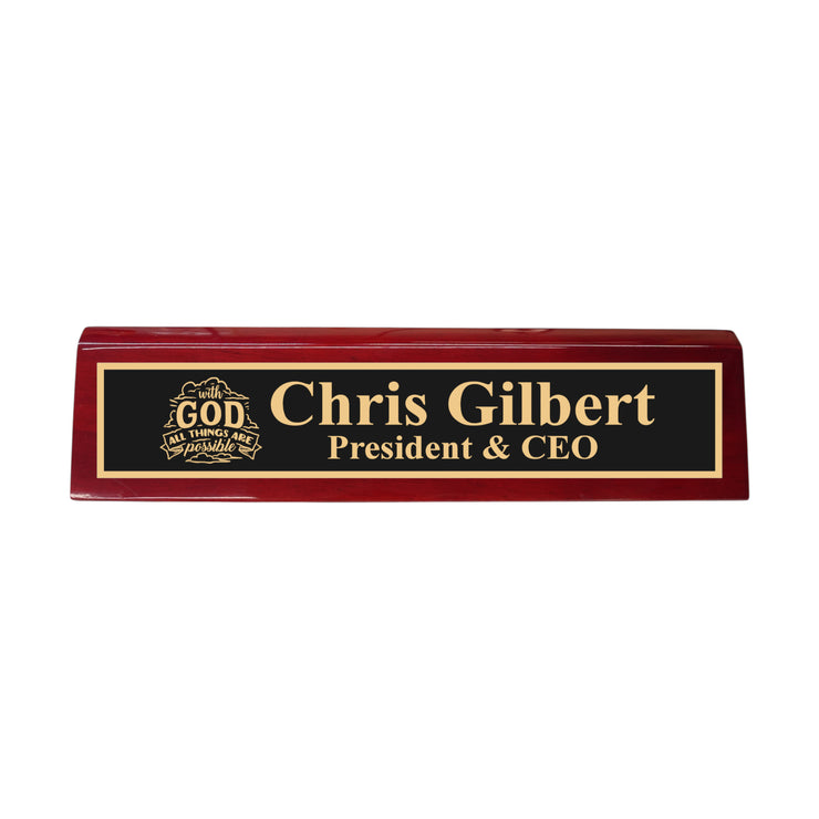 Desk Wedge Name Plate - PERSONALIZED - With God all things are possible - 11 Inches