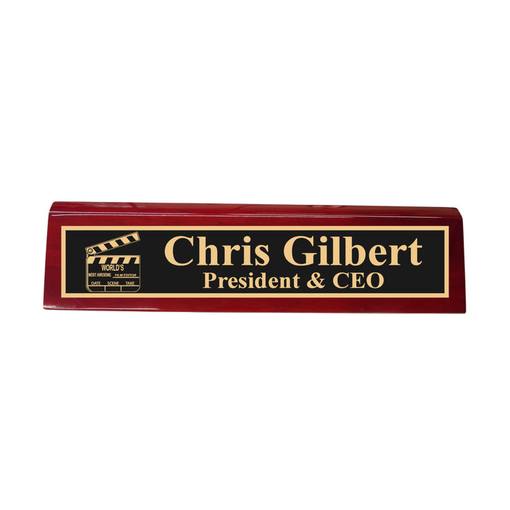 Desk Wedge Name Plate - PERSONALIZED - Worlds most awesome film editor - 11 Inches