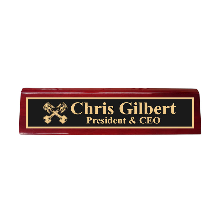 Desk Wedge Name Plate - PERSONALIZED - PIstons - 11 Inches