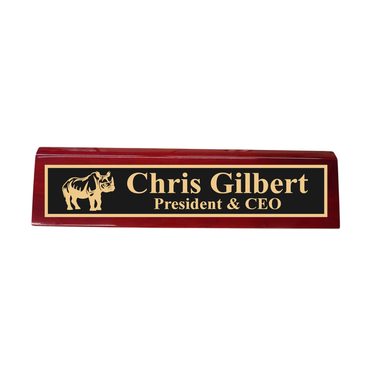 Desk Wedge Name Plate - PERSONALIZED - Indian Rhino - 11 Inches