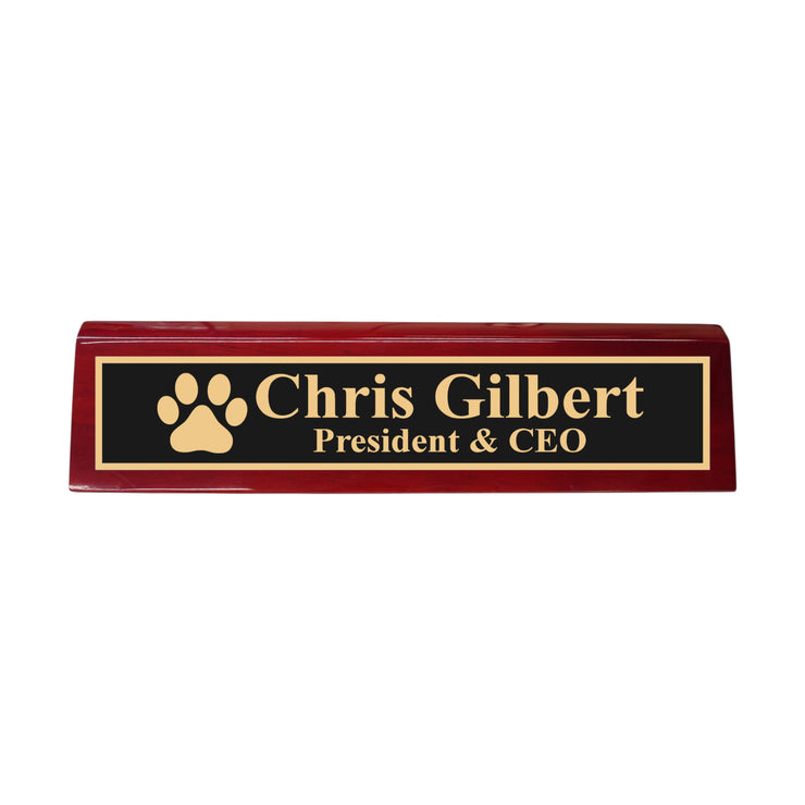 Desk Wedge Name Plate - PERSONALIZED - Dog Paw - 11 Inches